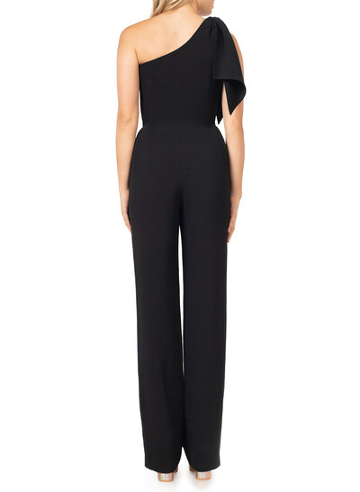 One-Shoulder Jumpsuit/Pantsuit Sleeveless Floor-Length Elastic Satin Evening Dresses With Bow