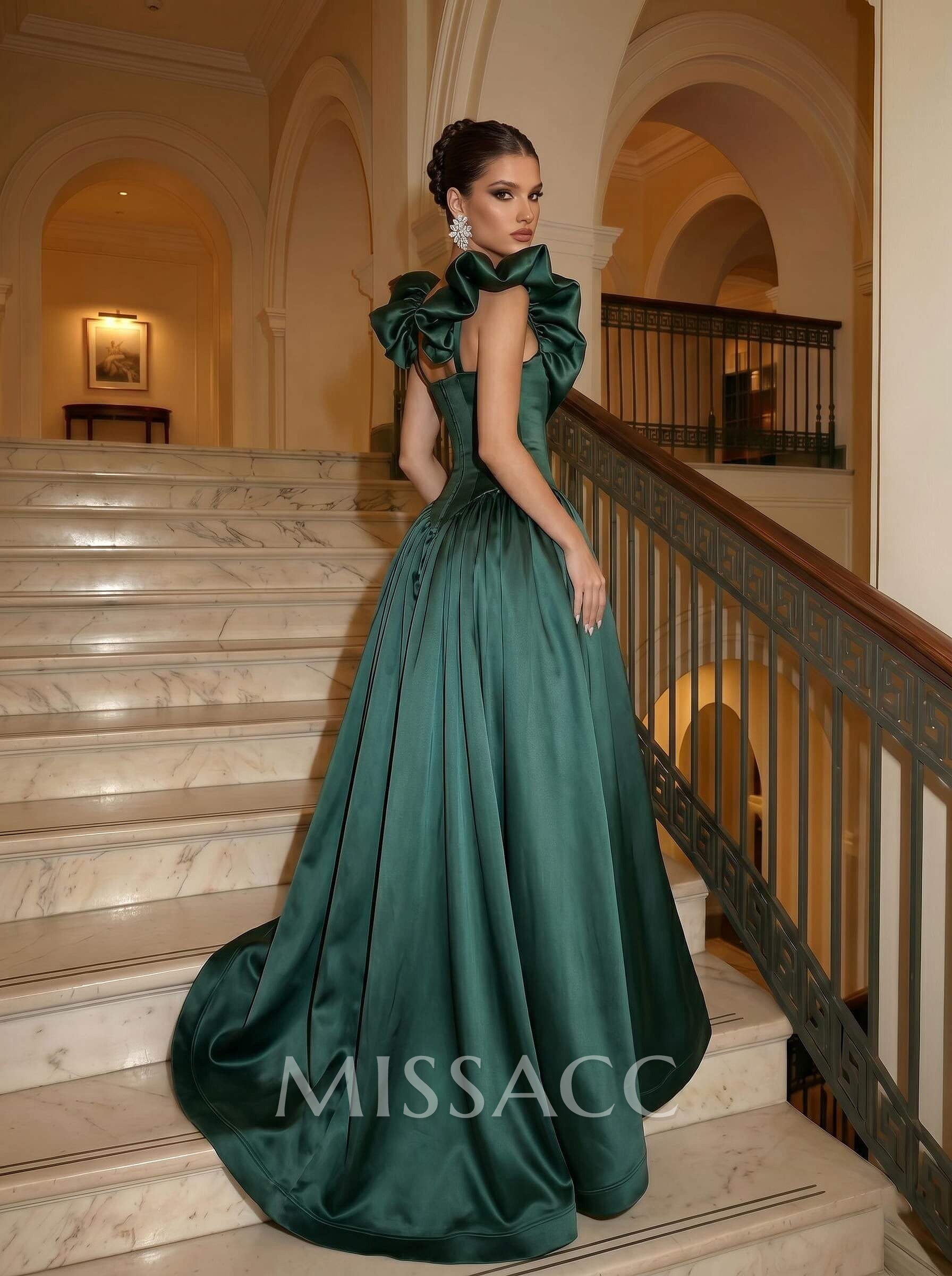 Elegant A-Line Square Neckline/Sweetheart Sleeveless Sweep Train Satin Evening Dresses
