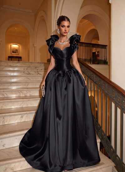Elegant A-Line Square Neckline/Sweetheart Sleeveless Sweep Train Satin Evening Dresses