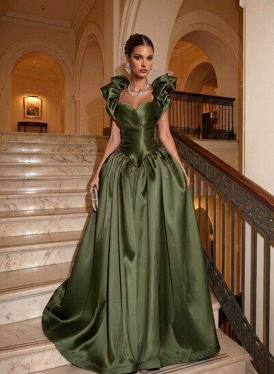 Elegant A-Line Square Neckline/Sweetheart Sleeveless Sweep Train Satin Evening Dresses