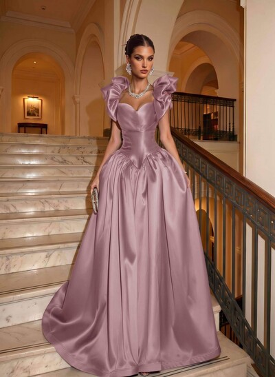 Elegant A-Line Square Neckline/Sweetheart Sleeveless Sweep Train Satin Evening Dresses