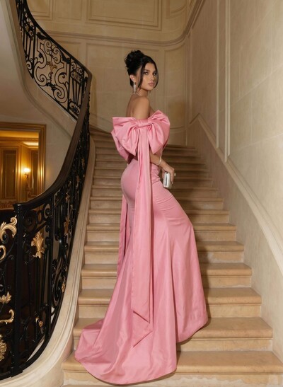 Trumpet/Mermaid Strapless Sleeveless Sweep Train Satin Evening Dresses With Bow(s)/Sweeping Side Drape