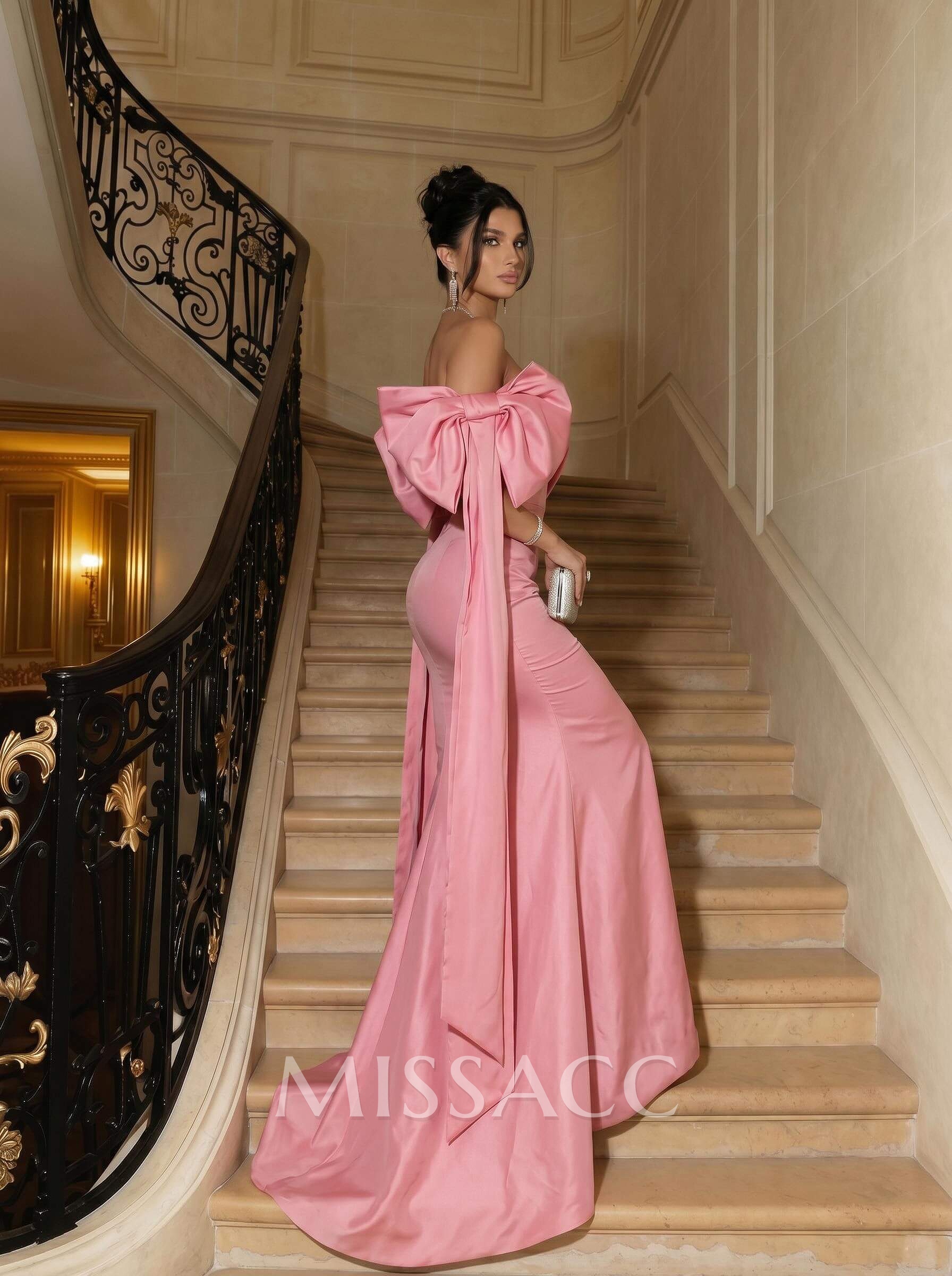 Trumpet/Mermaid Strapless Sleeveless Sweep Train Satin Evening Dresses With Bow(s)/Sweeping Side Drape