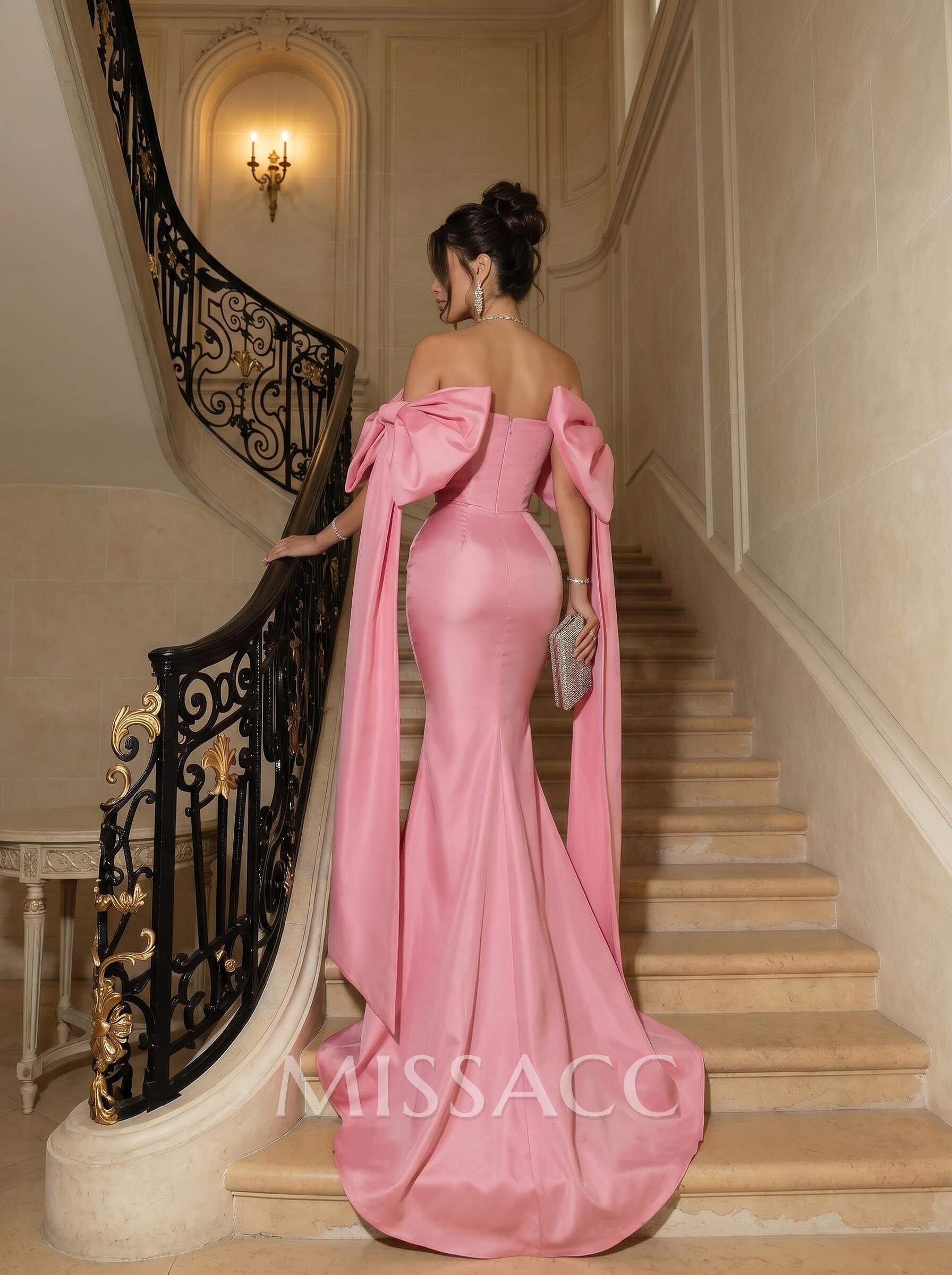 Trumpet/Mermaid Strapless Sleeveless Sweep Train Satin Evening Dresses With Bow(s)/Sweeping Side Drape