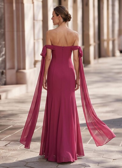 Trumpet/Mermaid Sweetheart Sleeveless Ankle-Length Chiffon Evening Dresses With Sweeping Side Drape