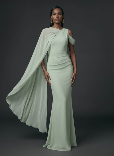 Sheath/Column Asymmetrical Cape Sleeves Floor-Length Chiffon Evening Dresses