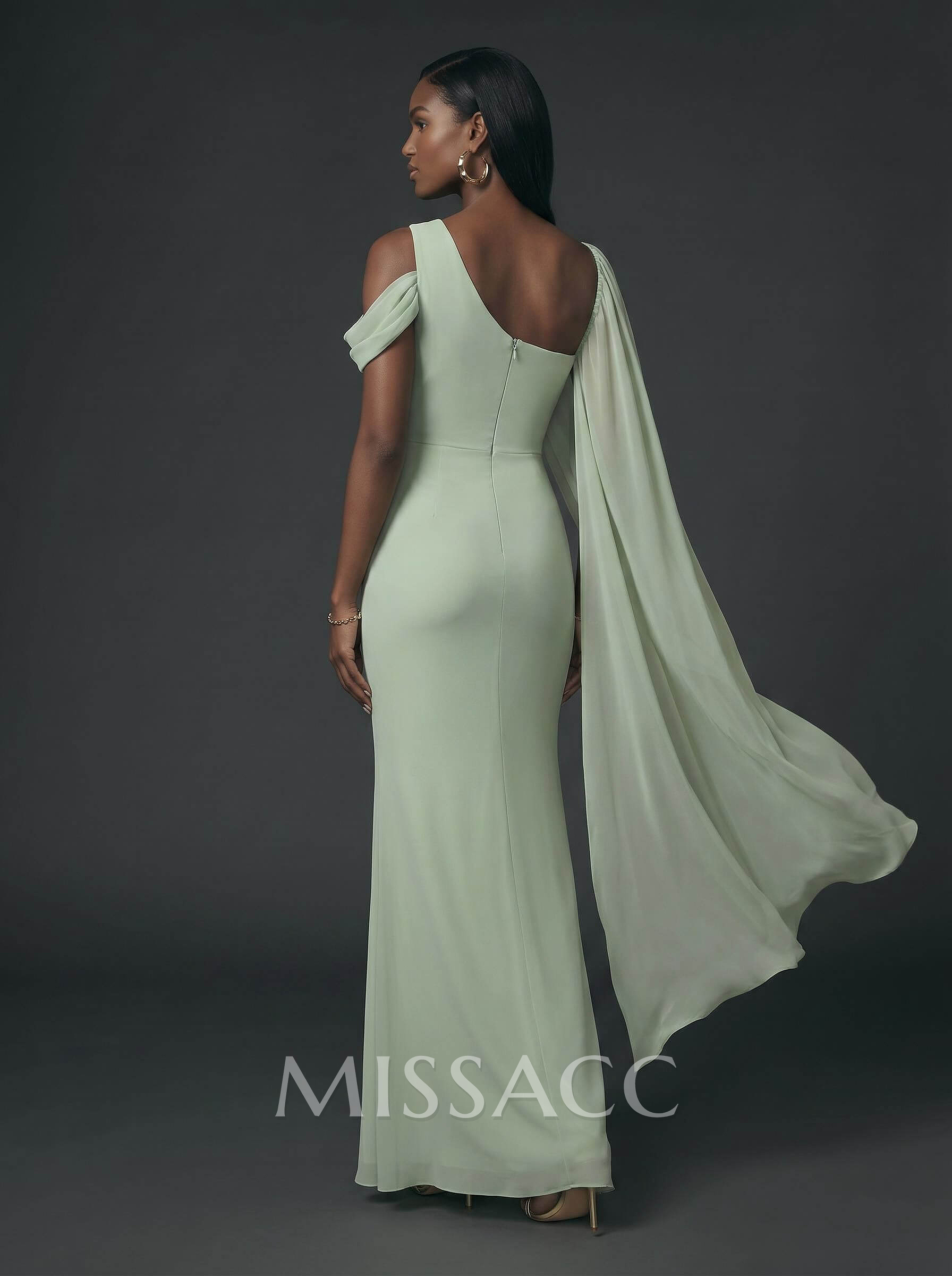 Sheath/Column Asymmetrical Cape Sleeves Floor-Length Chiffon Evening Dresses