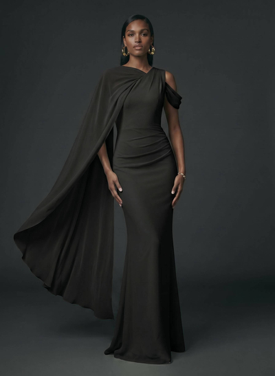 Sheath/Column Asymmetrical Cape Sleeves Floor-Length Chiffon Evening Dresses