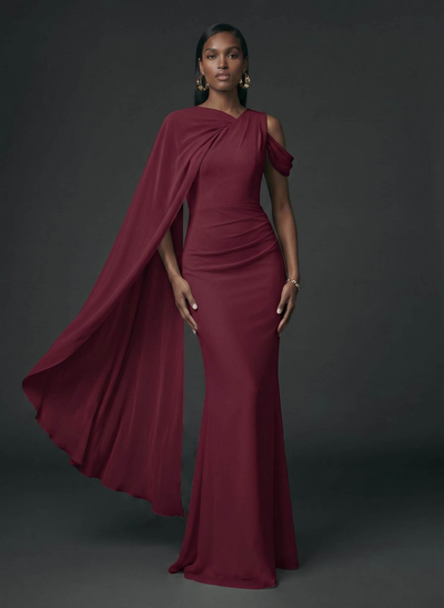 Sheath/Column Asymmetrical Cape Sleeves Floor-Length Chiffon Evening Dresses
