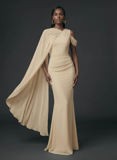 Sheath/Column Asymmetrical Cape Sleeves Floor-Length Chiffon Evening Dresses