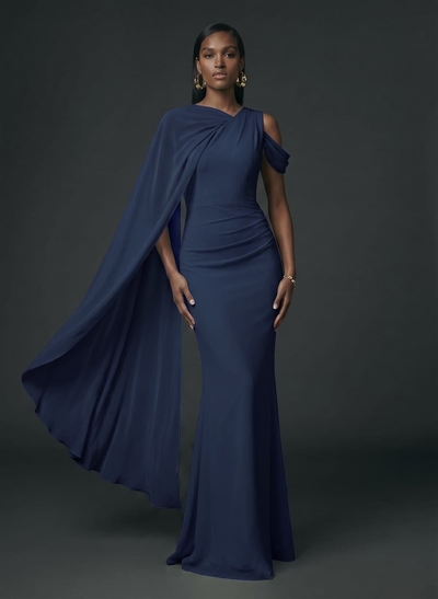 Sheath/Column Asymmetrical Cape Sleeves Floor-Length Chiffon Evening Dresses