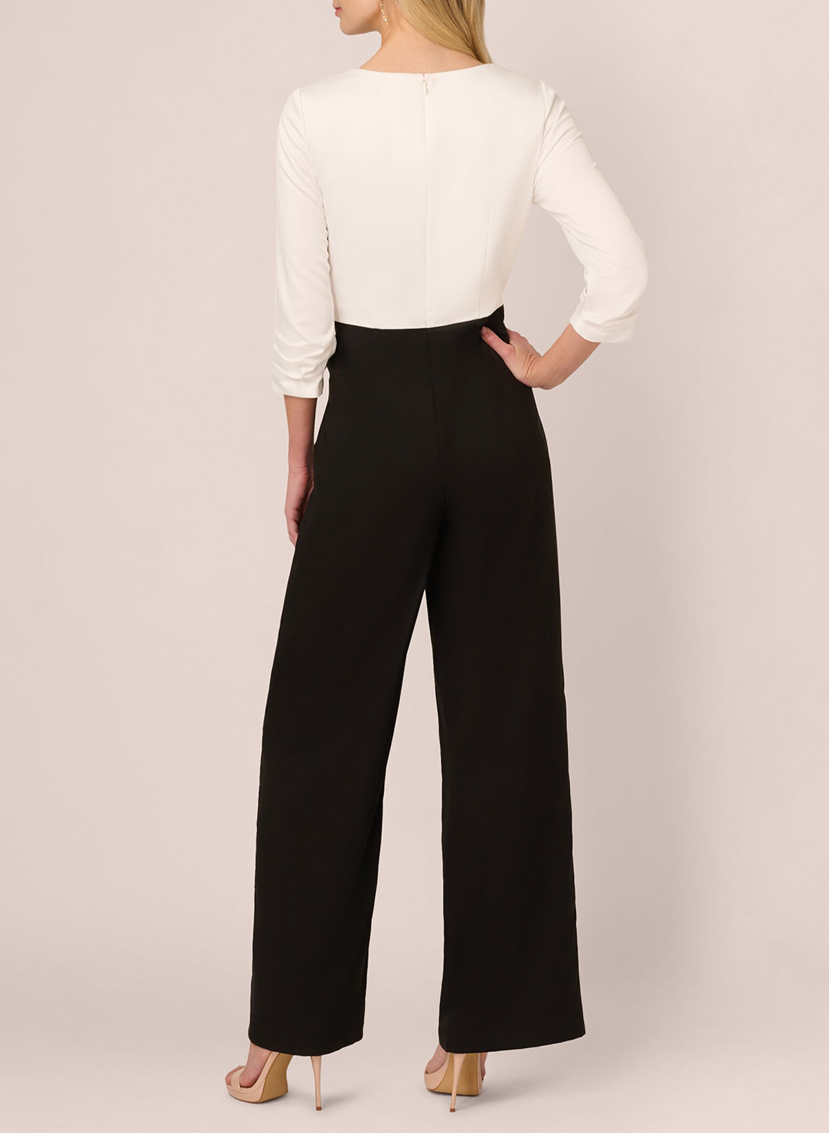 Elegant Jumpsuit/Pantsuit V-Neck 3/4 Sleeves Ankle-Length Crepe Satin Evening Dresses