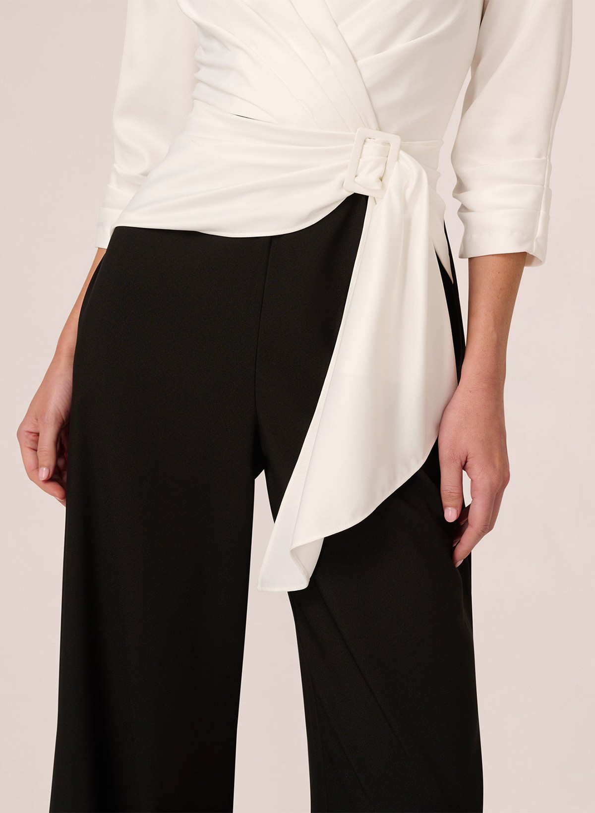 Elegant Jumpsuit/Pantsuit V-Neck 3/4 Sleeves Ankle-Length Crepe Satin Evening Dresses