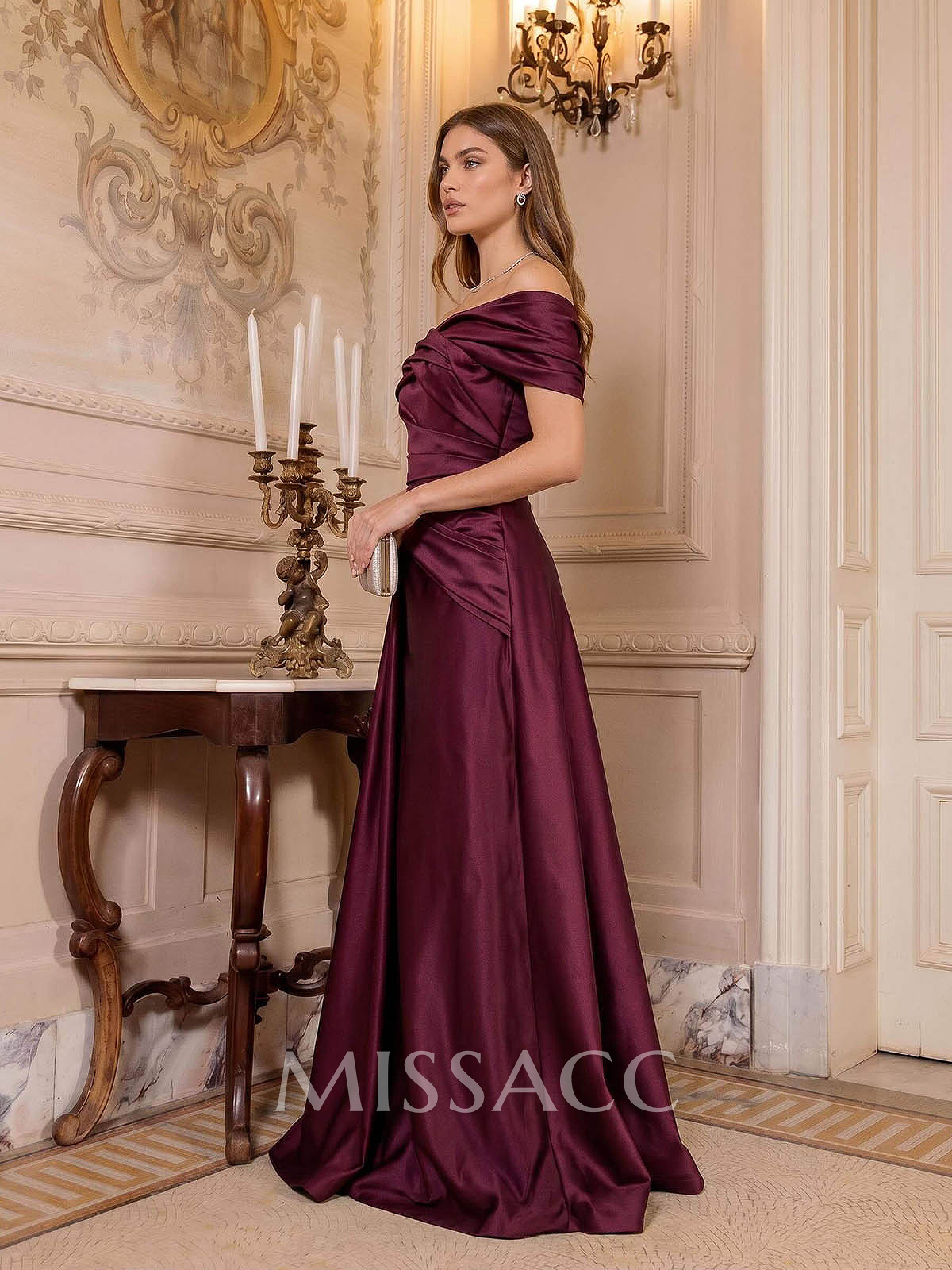 A-Line Off-The-Shoulder Floor-Length Satin Evening Dresses