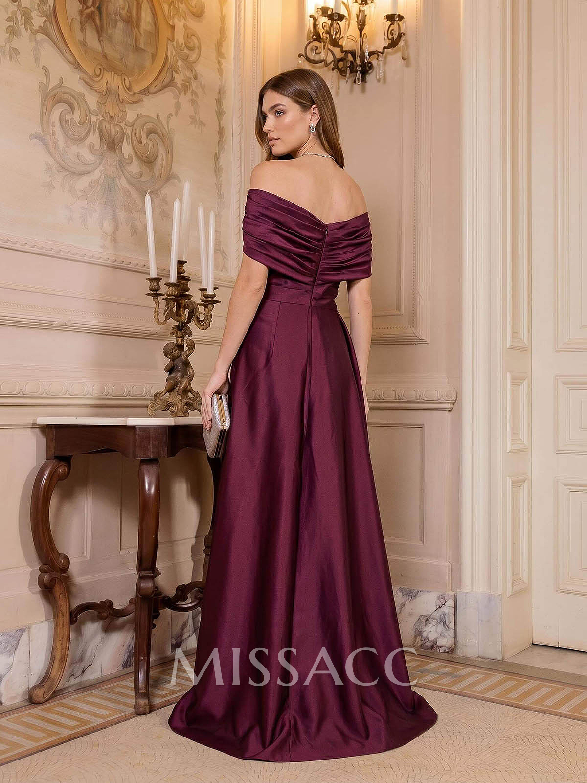 A-Line Off-The-Shoulder Floor-Length Satin Evening Dresses