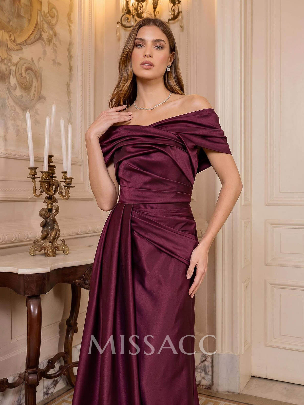 A-Line Off-The-Shoulder Floor-Length Satin Evening Dresses