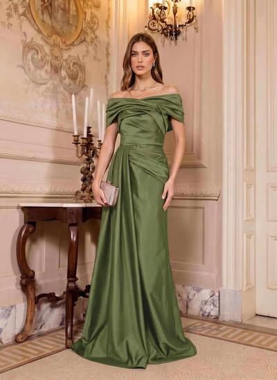 A-Line Off-The-Shoulder Floor-Length Satin Evening Dresses