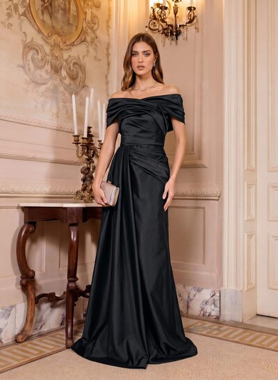 A-Line Off-The-Shoulder Floor-Length Satin Evening Dresses
