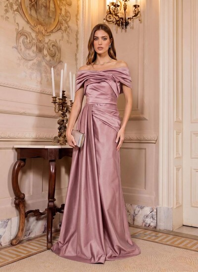 A-Line Off-The-Shoulder Floor-Length Satin Evening Dresses