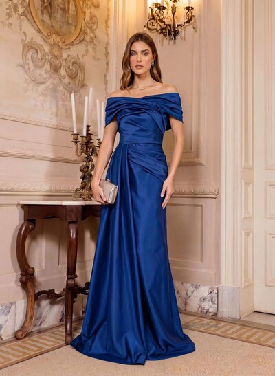 A-Line Off-The-Shoulder Floor-Length Satin Evening Dresses