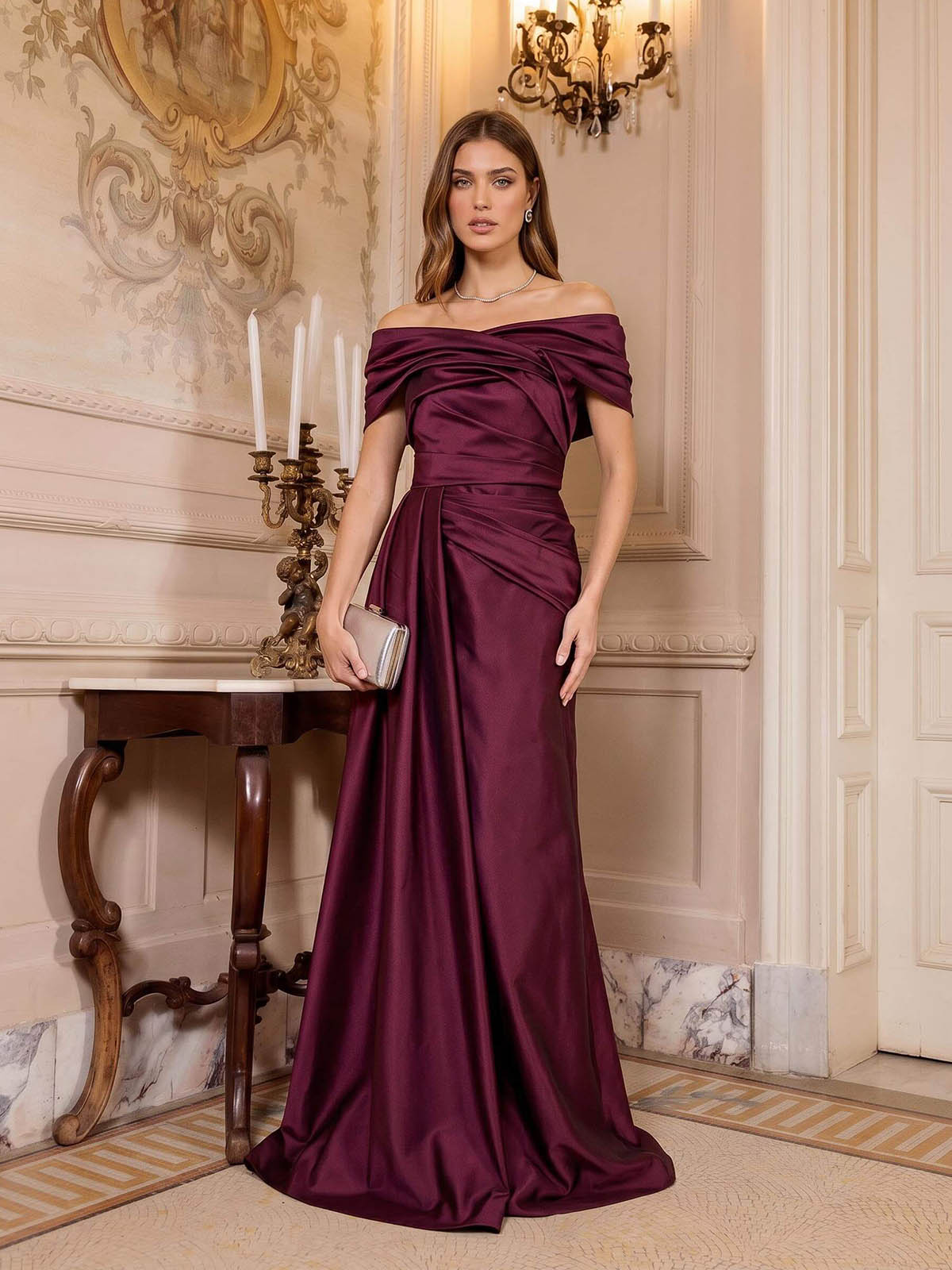 A-Line Off-The-Shoulder Floor-Length Satin Evening Dresses