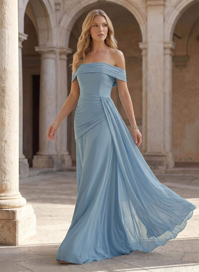 A-Line Off-The-Shoulder Floor-Length Chiffon Evening Dresses