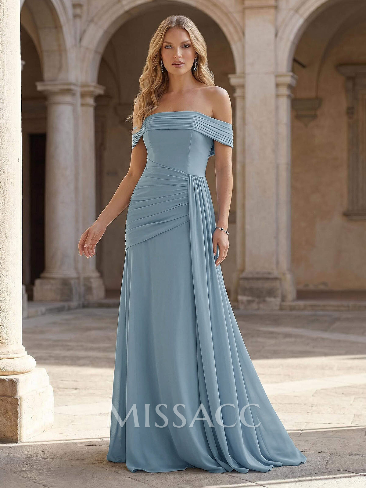 A-Line Off-The-Shoulder Floor-Length Chiffon Evening Dresses