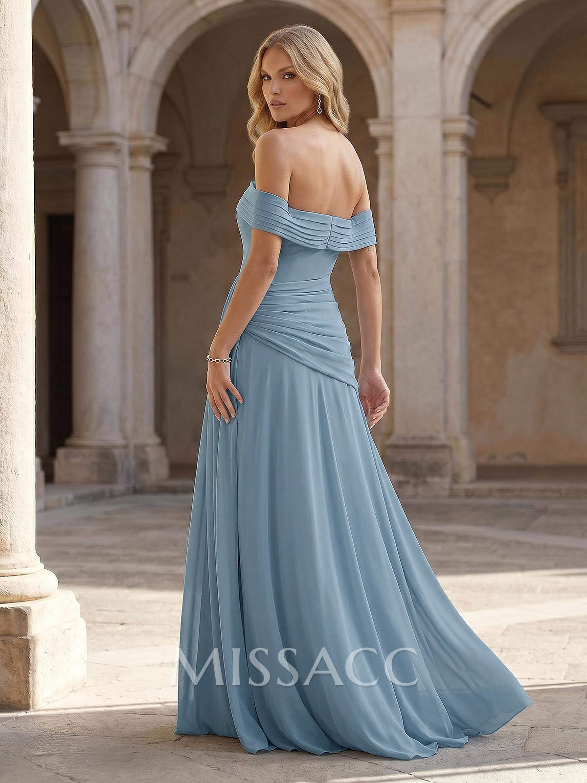 A-Line Off-The-Shoulder Floor-Length Chiffon Evening Dresses