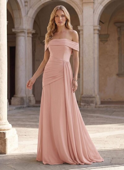 A-Line Off-The-Shoulder Floor-Length Chiffon Evening Dresses