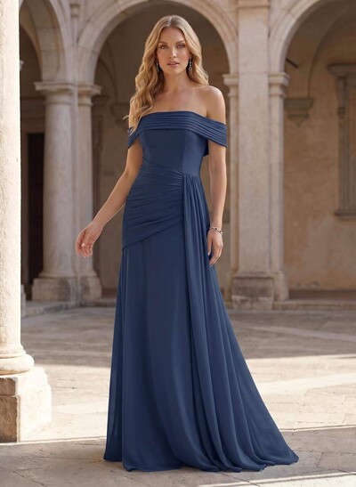 A-Line Off-The-Shoulder Floor-Length Chiffon Evening Dresses