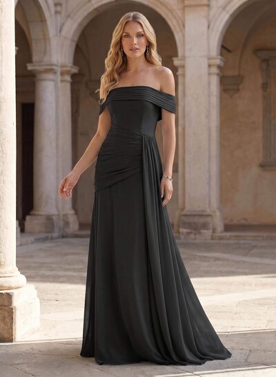 A-Line Off-The-Shoulder Floor-Length Chiffon Evening Dresses