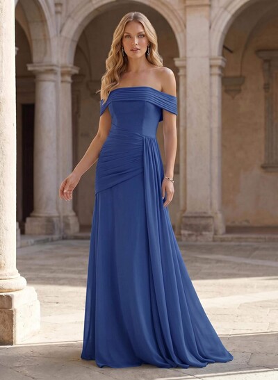 A-Line Off-The-Shoulder Floor-Length Chiffon Evening Dresses