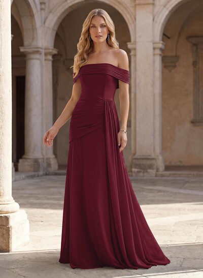 A-Line Off-The-Shoulder Floor-Length Chiffon Evening Dresses
