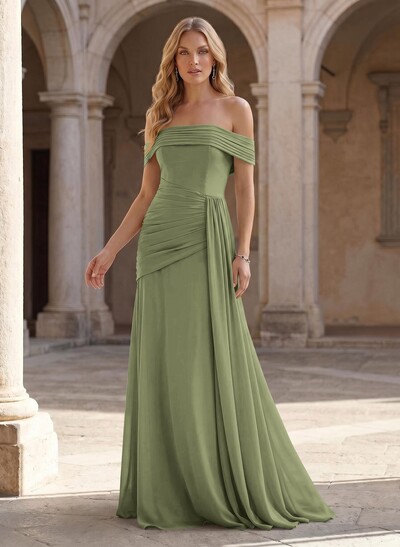 A-Line Off-The-Shoulder Floor-Length Chiffon Evening Dresses