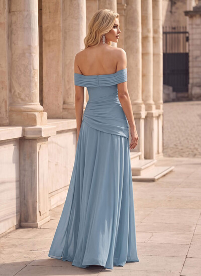 A-Line Off-The-Shoulder Floor-Length Chiffon Evening Dresses