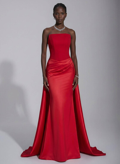 Trumpet/Mermaid Strapless Sleeveless Floor-Length Satin Evening Dresses