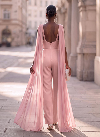Jumpsuit/Pantsuit Cowl Neck Sleeveless Floor-Length Chiffon/Charmeuse Evening Dresses