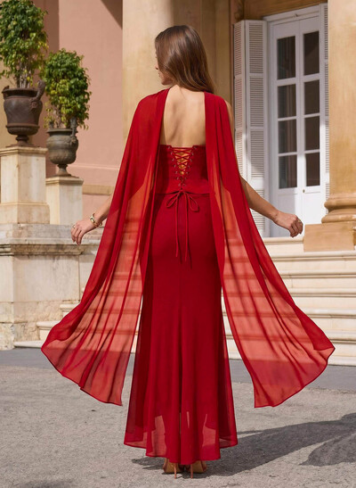 Trumpet/Mermaid Strapless Sleeveless Ankle-Length Chiffon Evening Dresses