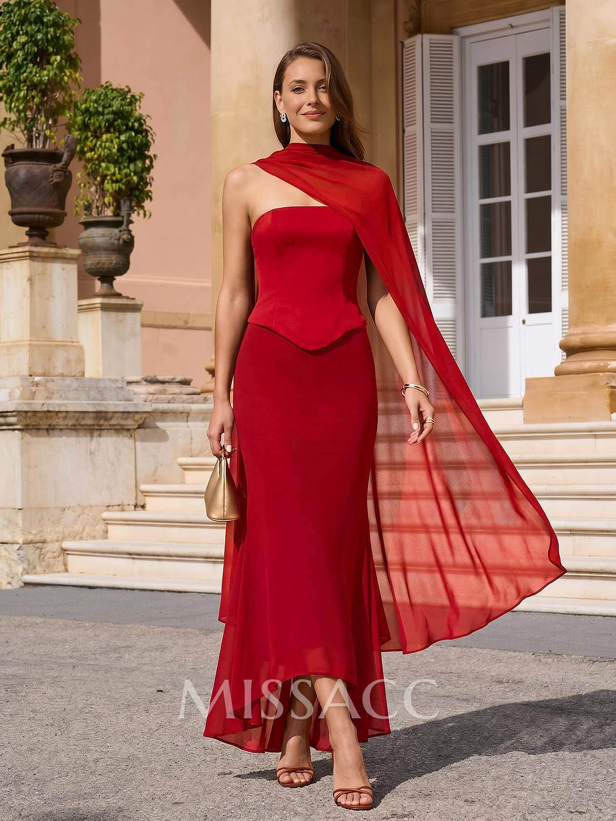 Trumpet/Mermaid Strapless Sleeveless Ankle-Length Chiffon Evening Dresses