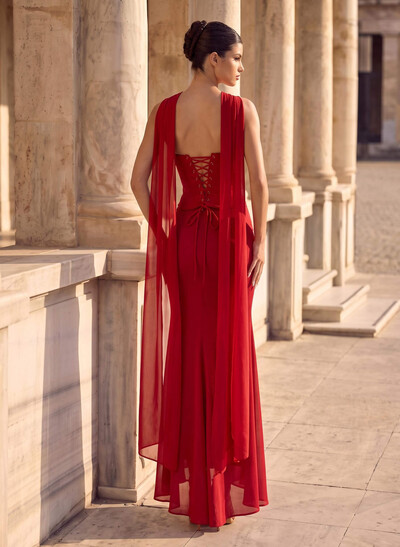 Trumpet/Mermaid Strapless Sleeveless Asymmetrical Chiffon Evening Dresses