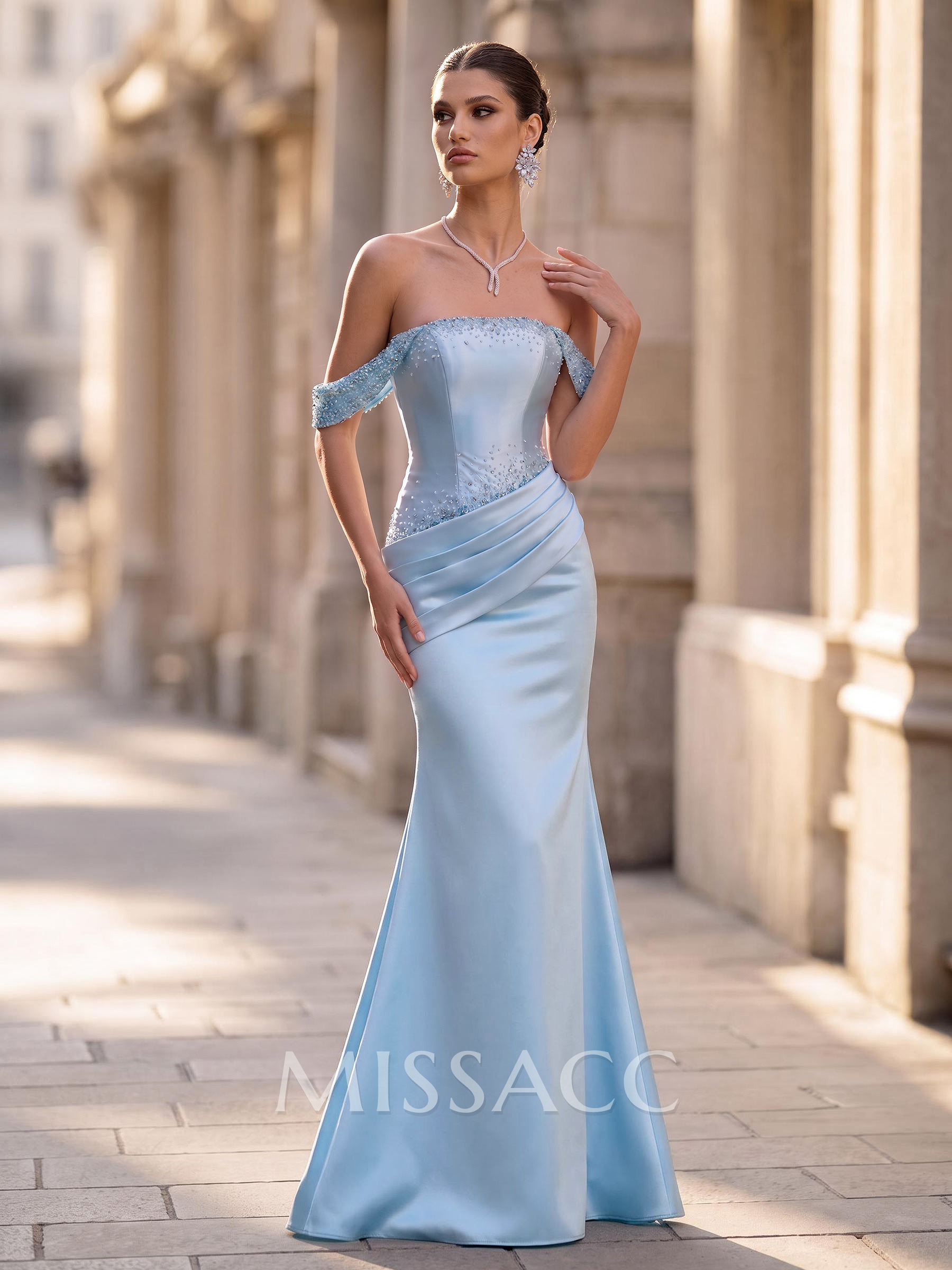 Trumpet/Mermaid Off-The-Shoulder Sleeveless Sweep Train Satin Evening Dresses