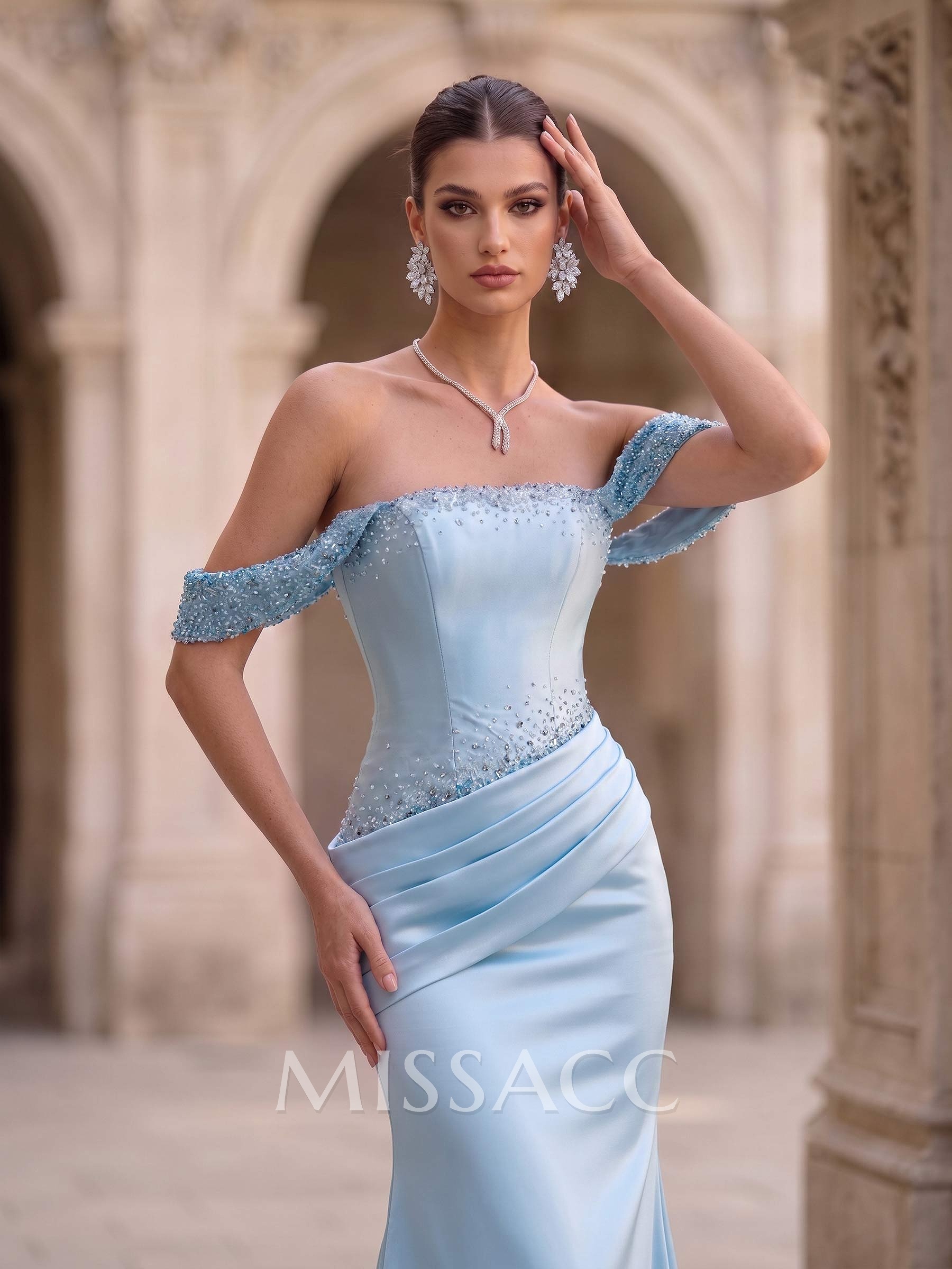 Trumpet/Mermaid Off-The-Shoulder Sleeveless Sweep Train Satin Evening Dresses
