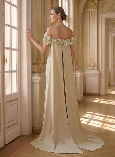 Trumpet/Mermaid Off-The-Shoulder Short Sleeves Sweep Train Elastic Satin Evening Dresses