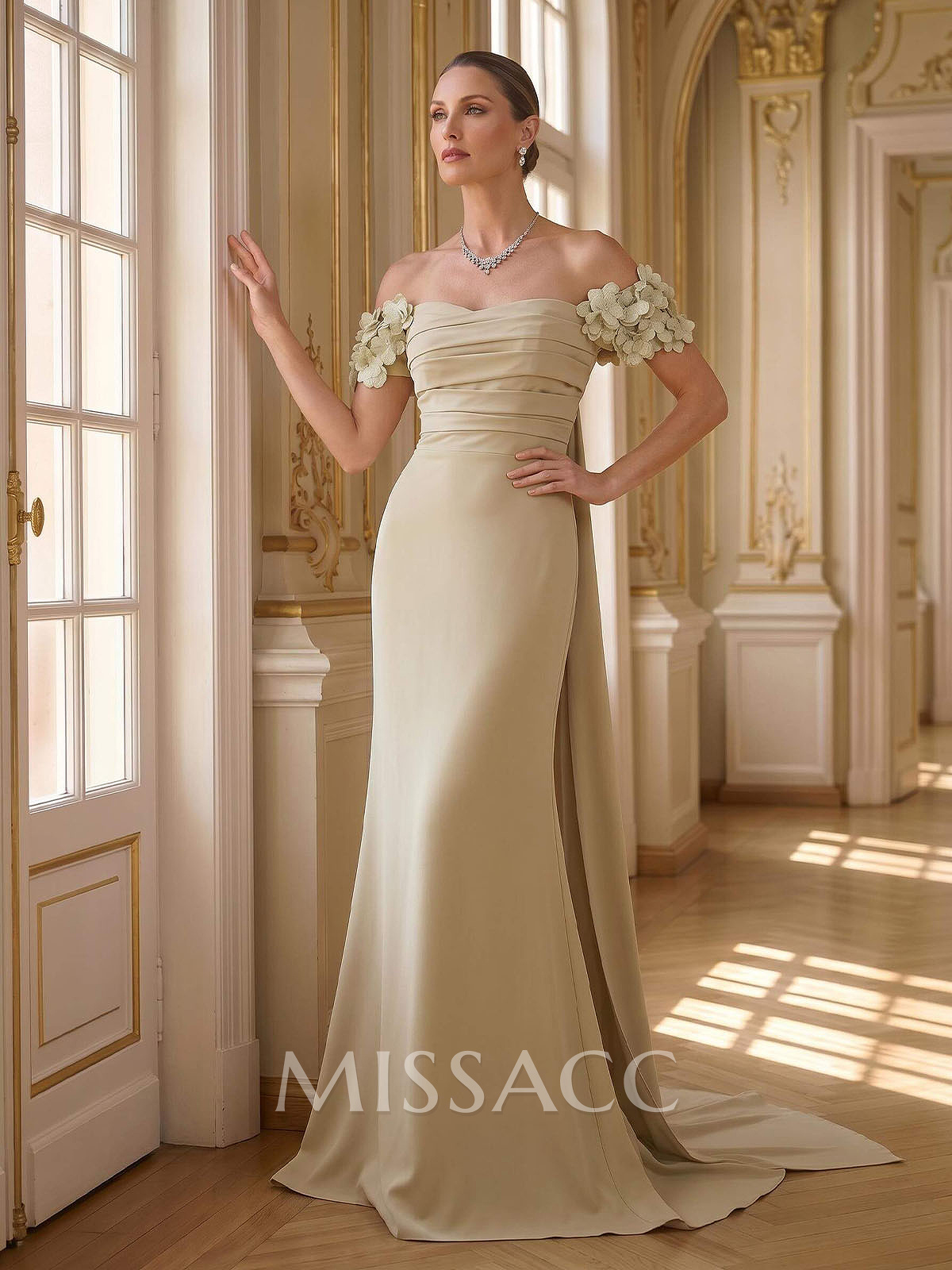 Trumpet/Mermaid Off-The-Shoulder Short Sleeves Sweep Train Elastic Satin Evening Dresses