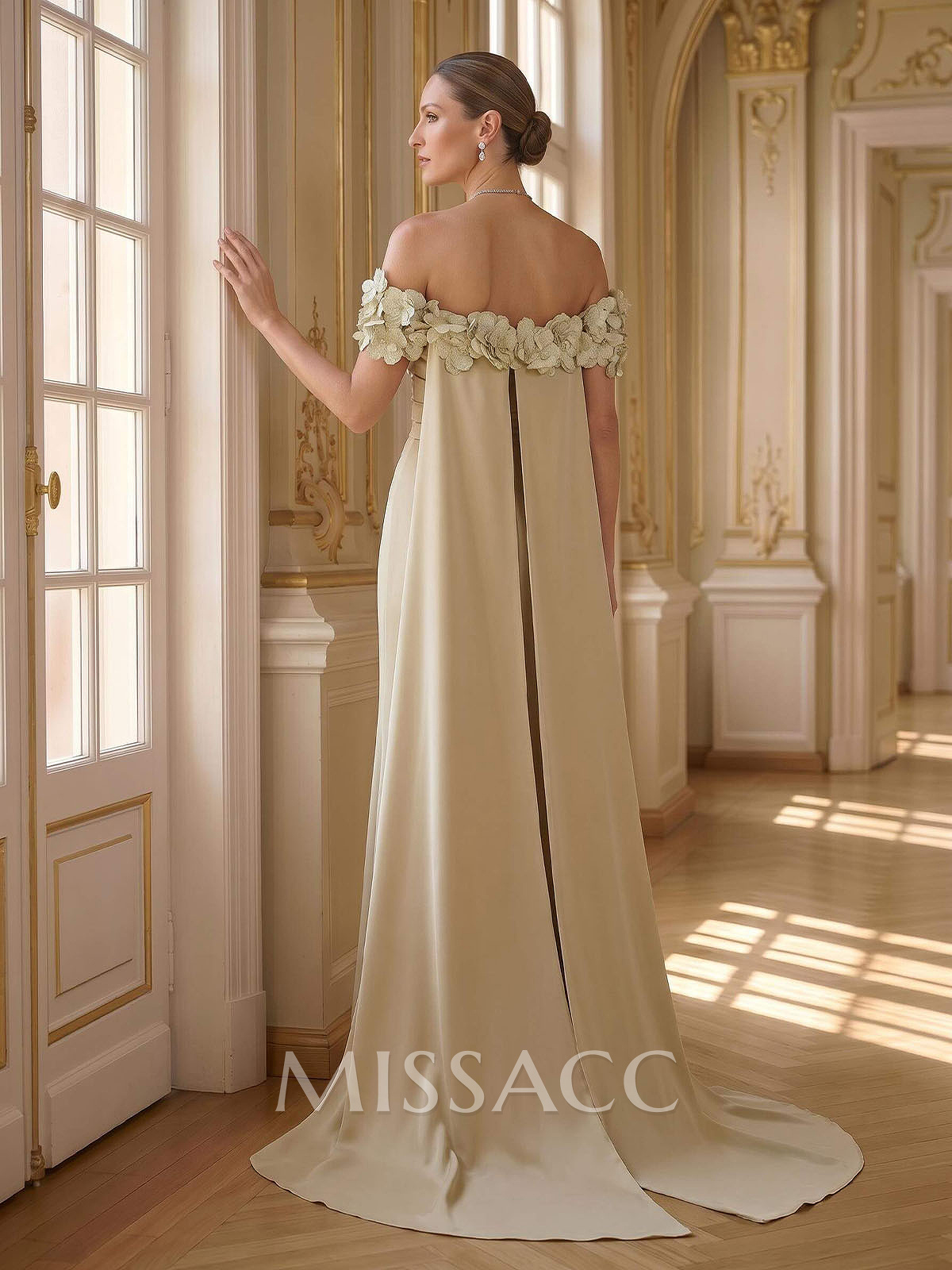 Trumpet/Mermaid Off-The-Shoulder Short Sleeves Sweep Train Elastic Satin Evening Dresses
