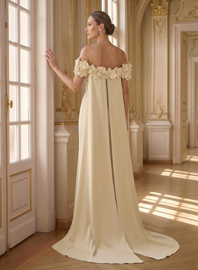 Trumpet/Mermaid Off-The-Shoulder Short Sleeves Sweep Train Elastic Satin Evening Dresses