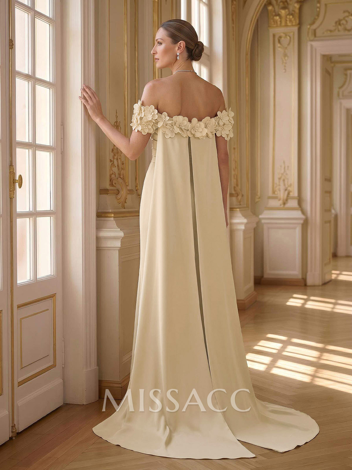 Trumpet/Mermaid Off-The-Shoulder Short Sleeves Sweep Train Elastic Satin Evening Dresses