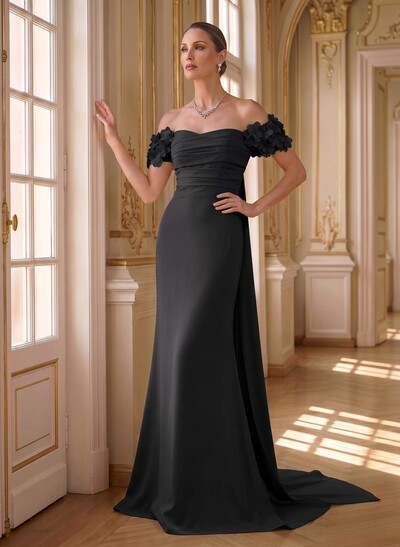 Trumpet/Mermaid Off-The-Shoulder Short Sleeves Sweep Train Elastic Satin Evening Dresses