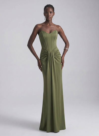Sheath/Column Strapless Sleeveless Floor-Length Elastic Satin Evening Dresses