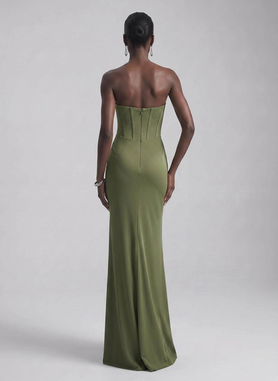 Sheath/Column Strapless Sleeveless Floor-Length Elastic Satin Evening Dresses